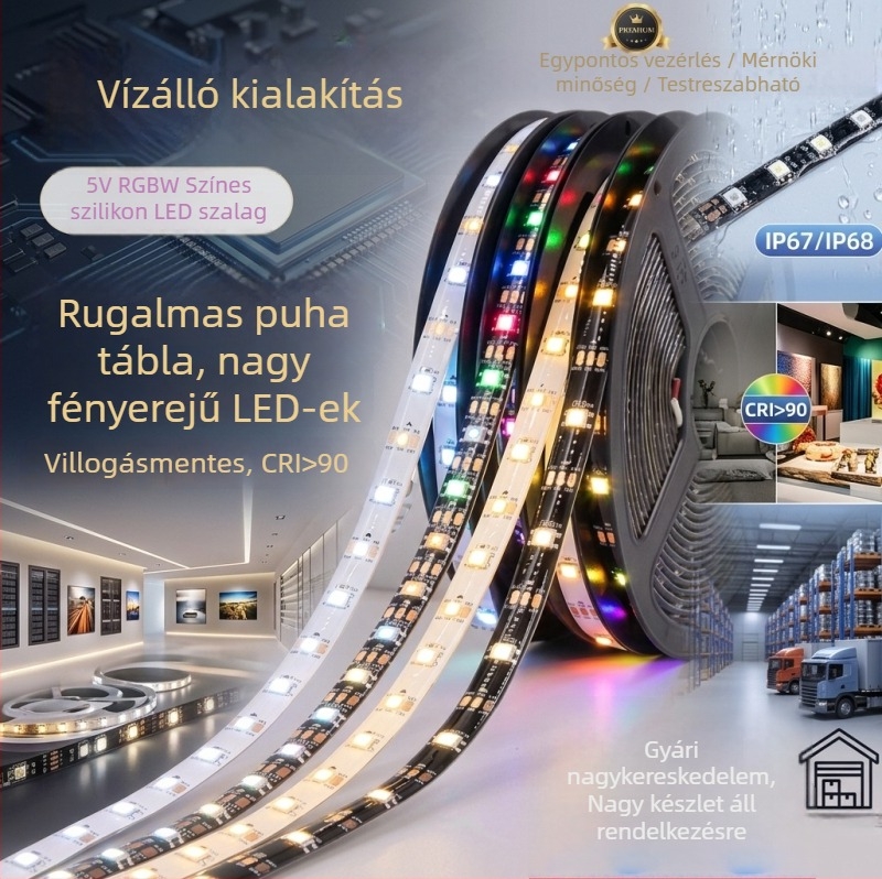 RGB LED szalag, 5V-os alacsony feszültség, vízálló, egypontú vezérlés, programozható hangulatvilágítás folyó fény effekt