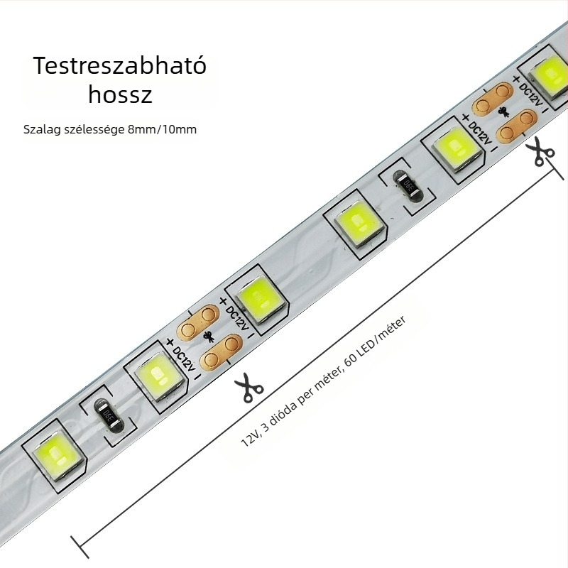 12V-os 5054 puha LED-szalag, 60 LED, öntapadó, fényerő-szabályozható, beltéri világítás