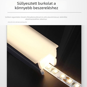 Rugalmas szilikon LED-szalag fedőlemez, beépített lineáris fénycsatornával, ívelt profilú