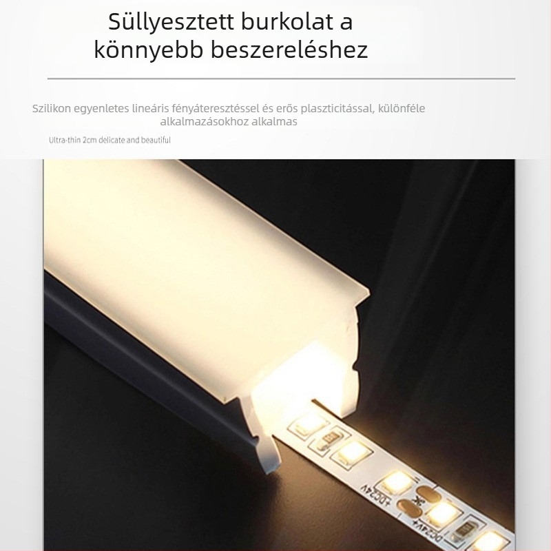 Rugalmas szilikon LED-szalag fedőlemez, beépített lineáris fénycsatornával, ívelt profilú