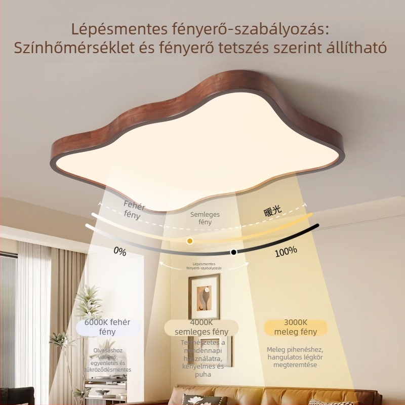 Nappali plafonlámpa tömörfából, felhő alakú, vintage stílus, letisztult és kreatív, téglalap alakú LED mennyezeti lámpa
