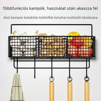 Fali tároló hagyma, fokhagyma és gyömbér számára — többfunkciós konyhai szervező, fúrás nélküli felszerelés