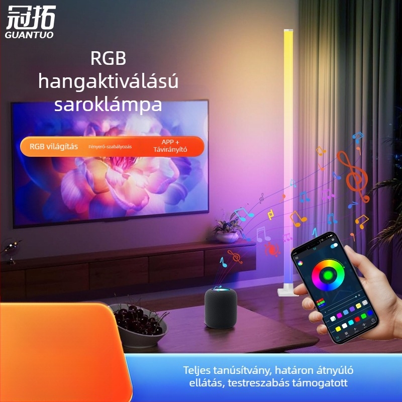 RGB intelligens állólámpa hangulatvilágításhoz zenés ritmusérzékelővel, ideális videojátékos szobába és hálószobába