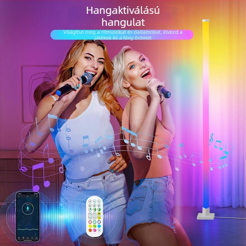 RGB intelligens állólámpa hangulatvilágításhoz zenés ritmusérzékelővel, ideális videojátékos szobába és hálószobába