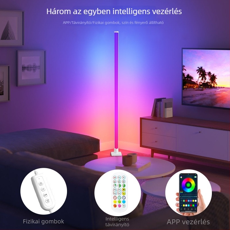 RGB intelligens állólámpa hangulatvilágításhoz zenés ritmusérzékelővel, ideális videojátékos szobába és hálószobába