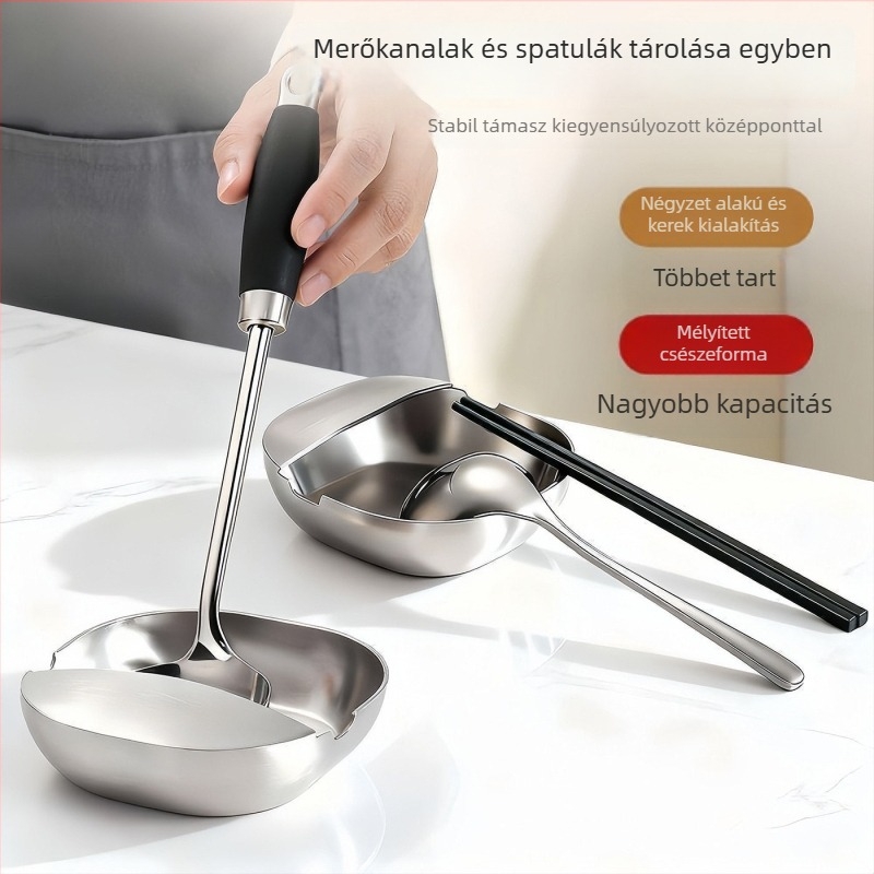 Megvastított rozsdamentes acél kanál- és spatulátartó állvány, ellenálló a magas hőmérsékletnek, konyhai asztali szervező