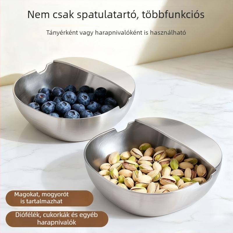 Megvastított rozsdamentes acél kanál- és spatulátartó állvány, ellenálló a magas hőmérsékletnek, konyhai asztali szervező