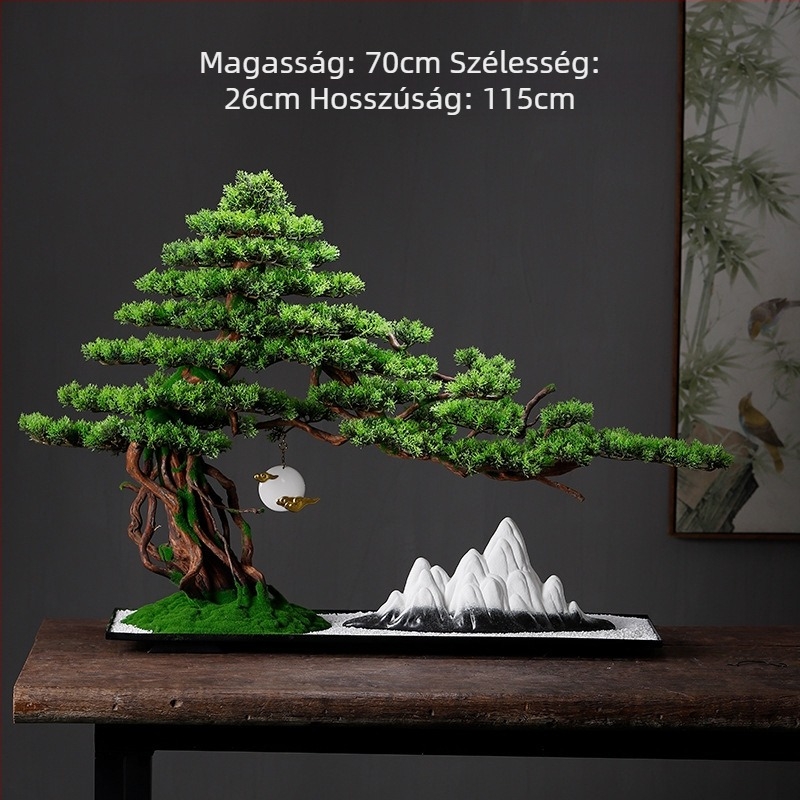 Kreatív kínai stílusú, műfenyő bonsai – Zen hangulatú asztali dekoráció bejárathoz otthonban, klubban és szállodában