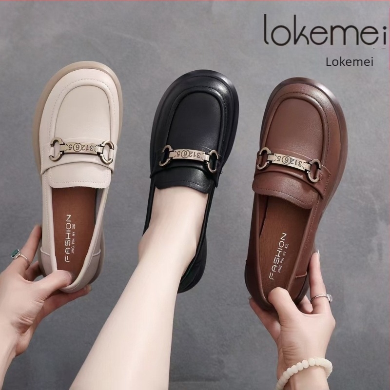Női valódi bőrből készült slip-on loaferek, 2025 tavasz, kerek orrú, tehénbőr, mindennapi cipő puha talppal