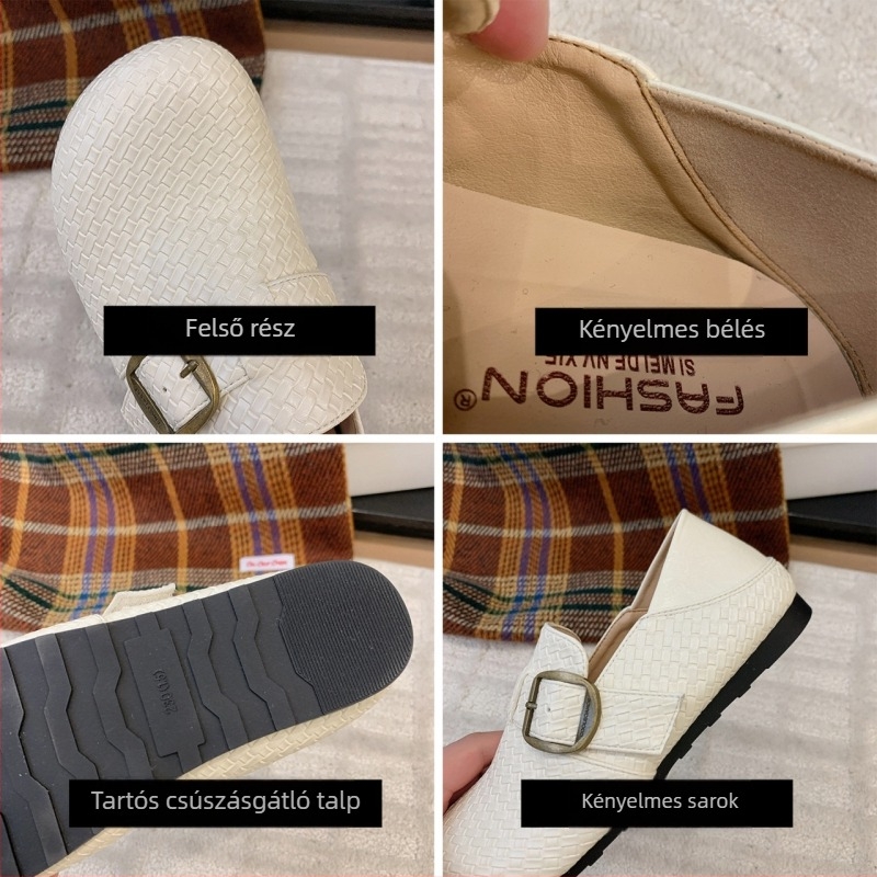 Birkenstock-stílusú nőknek, szőtt slip-on loafers, kerek orrú, 2026-os új modell, puha talp, kényelmes casual cipők