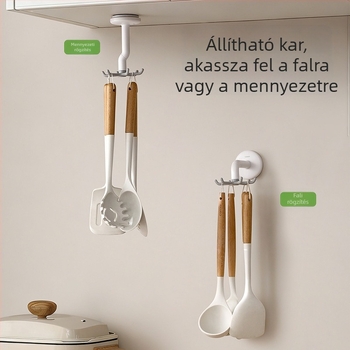 FaSoLa Vákuumos Konyhai Akasztó, Hatkaros Forgó, Fúrás Nélküli Falra Szerelhető, Kanál- és Spatula Tároló