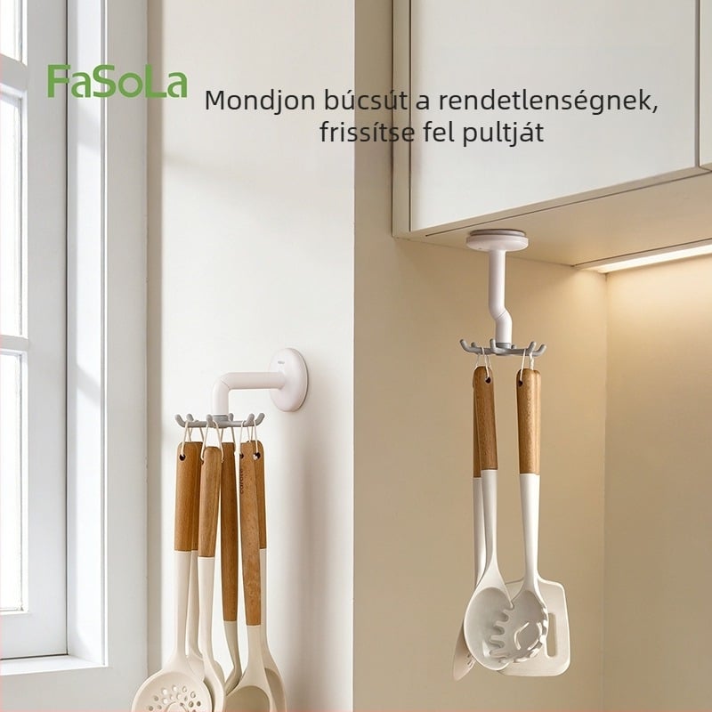 FaSoLa Vákuumos Konyhai Akasztó, Hatkaros Forgó, Fúrás Nélküli Falra Szerelhető, Kanál- és Spatula Tároló