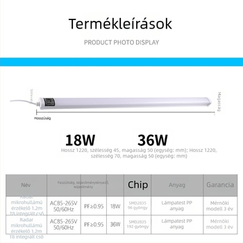 1.2 m LED nappali lámpa parkolókhoz mikrohullámú szenzorral