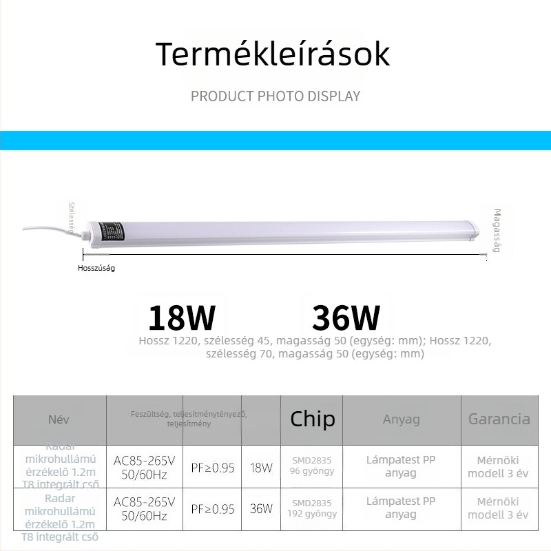 1.2 m LED nappali lámpa parkolókhoz mikrohullámú szenzorral