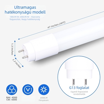 1,2 m hosszú T8 LED cső, ultranagy fényerő, 200 lm/W, magas hatékonyság, mikrohullámú érzékelő, energiatakarékos retrofit parkoló világításhoz