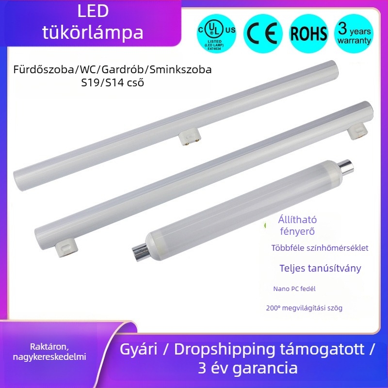 LED tükör előfény, 500mm, fürdőszoba és gardrób számára, S14 LED cső, 2700K melegfehér, 16W
