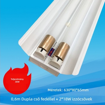 LED T8 kétcsöves lámpa védőfedéllel, munkaasztal megvilágítására gyártósoron