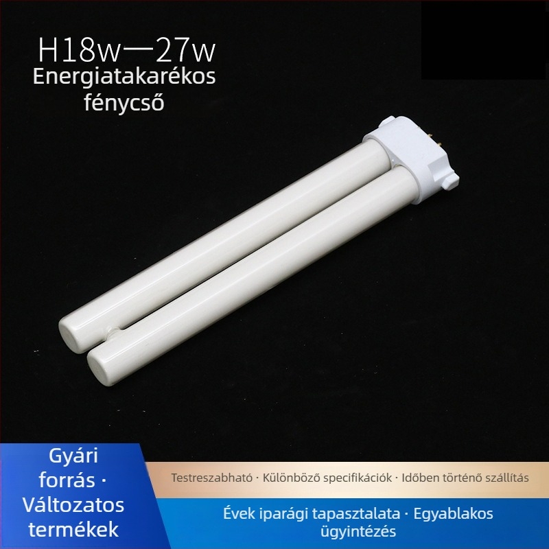Három alapszínű energiatakarékos fluoreszcens lámpa 18W/27W, H-típus, kettős sor, négytűs dugóval, irodai és nappali használatra