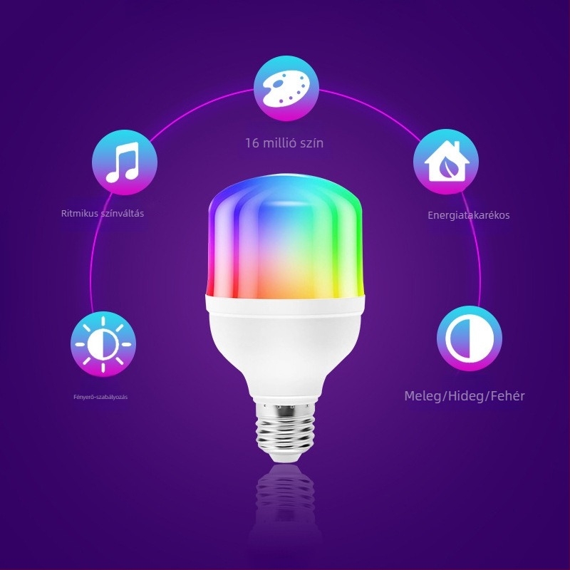 Okos RGB LED izzó távirányítóval, színváltó, fényerő-szabályozás, memória funkció