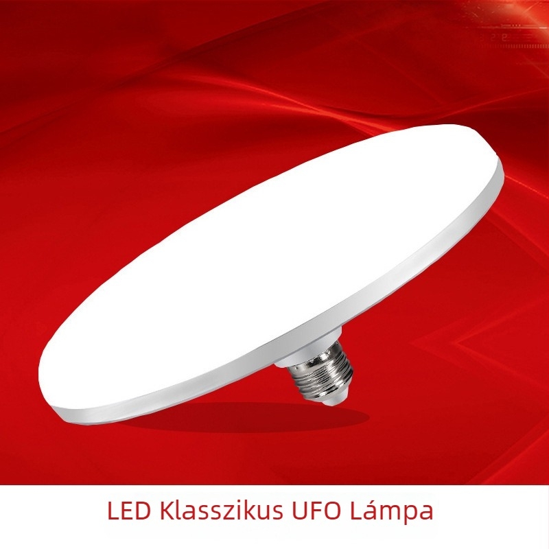 LED-lámpa repülő tányér alakú, E27-es foglalattal, energiatakarékos fehér fénnyel, beltéri és kültéri használatra