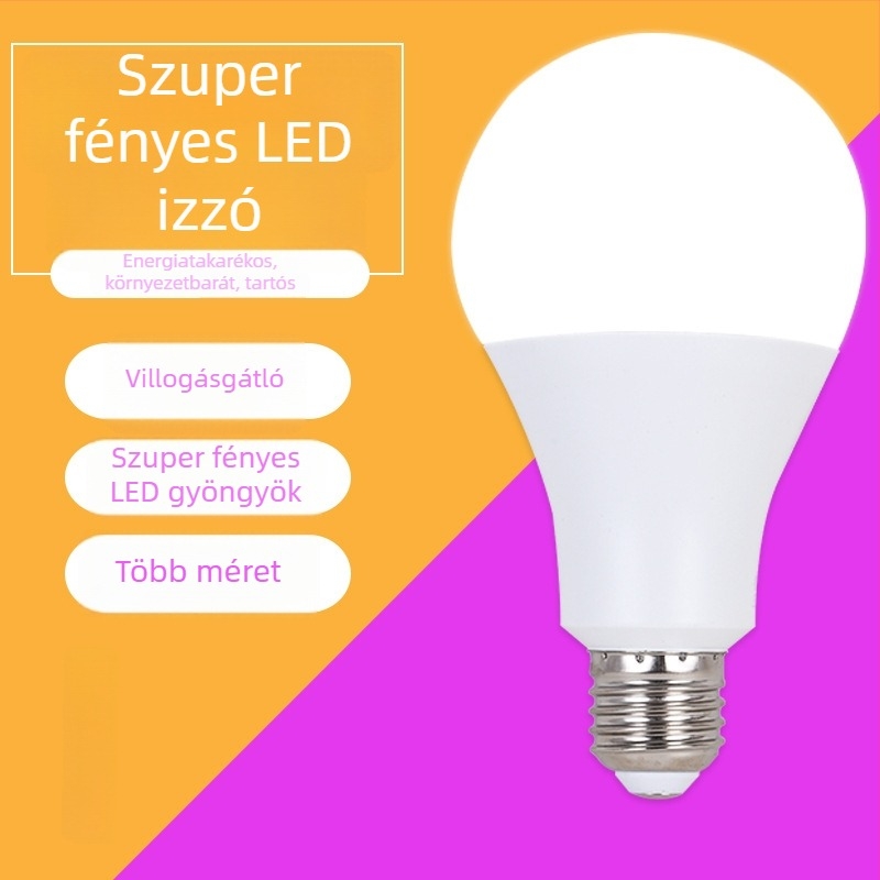 Otthoni használatra való LED izzó, energiatakarékos, ultra fényes, E27 csavaros talp, B22 bajonett foglalat, fehér fény, nagy teljesítményű lámpa