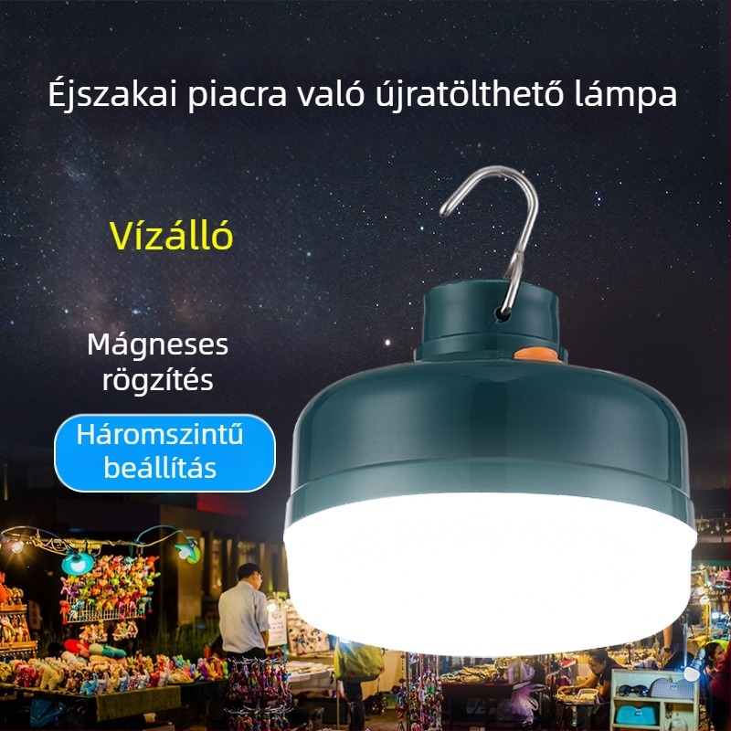 LED kemping lámpa — mágneses, vízálló, kompakt, beépített akkumulátorral