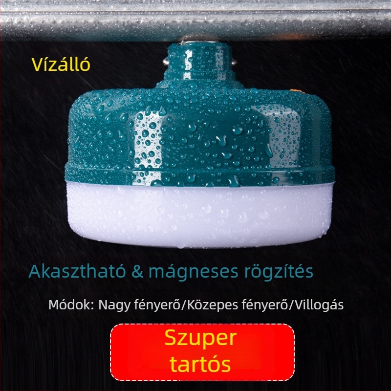 LED kemping lámpa — mágneses, vízálló, kompakt, beépített akkumulátorral
