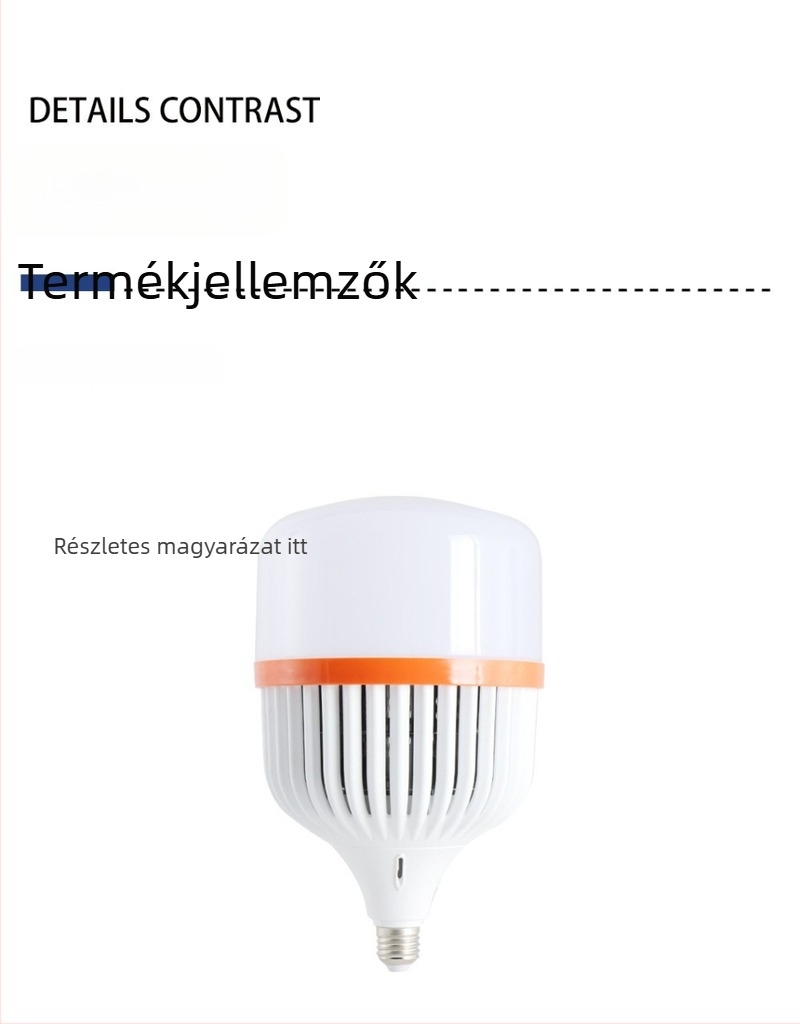 Nagy teljesítményű LED lámpa bordázott hűtővel, E27-es foglalattal, 150W, gyárak, műhelyek és raktárak számára, ultra fényes, energiatakarékos