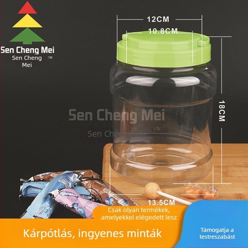Készleten: 2,2 kg adatkábeles csomagolóüveg fogantyúval és töltőfejjel, átlátszó kerek PET műanyag edény