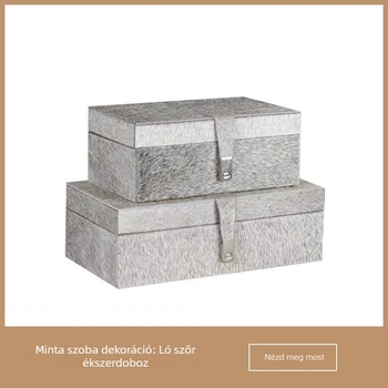 Fából készült ékszerdoboz lovas szőrme bőrrel díszített, modern minimalist design asztali dekorációhoz