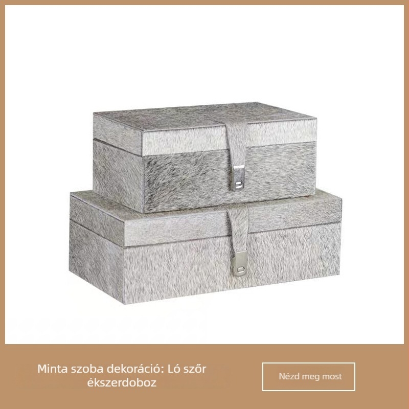 Fából készült ékszerdoboz lovas szőrme bőrrel díszített, modern minimalist design asztali dekorációhoz