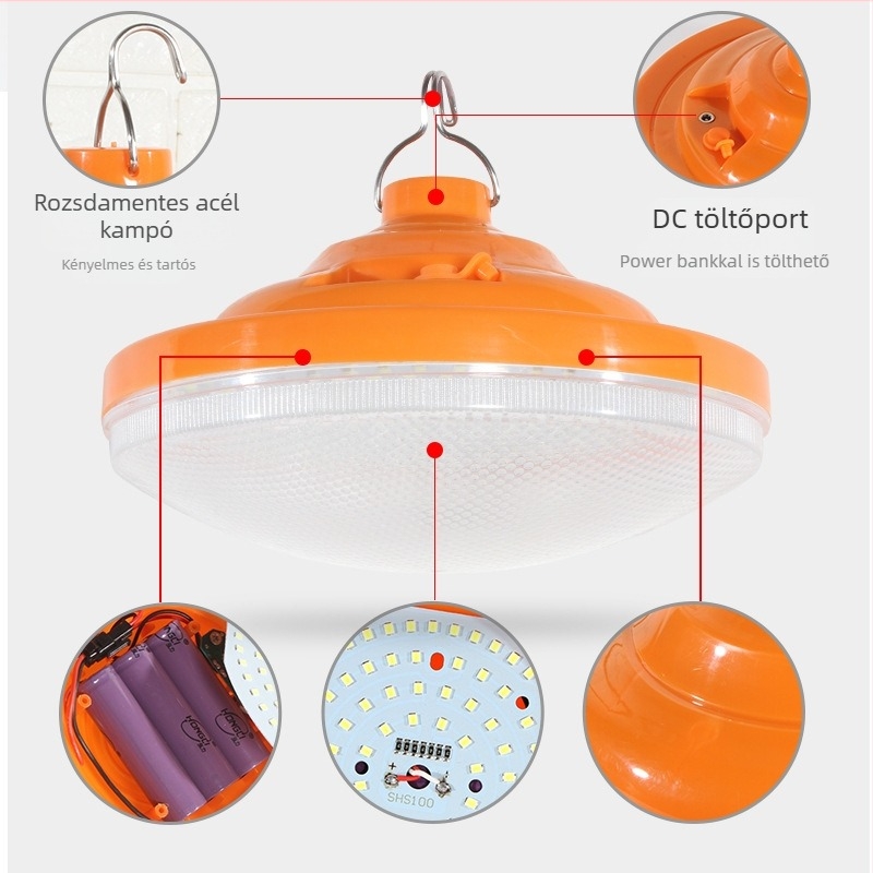 UFO alakú újratölthető USB LED lámpa, hordozható, 5V, 2000 lm, fényes