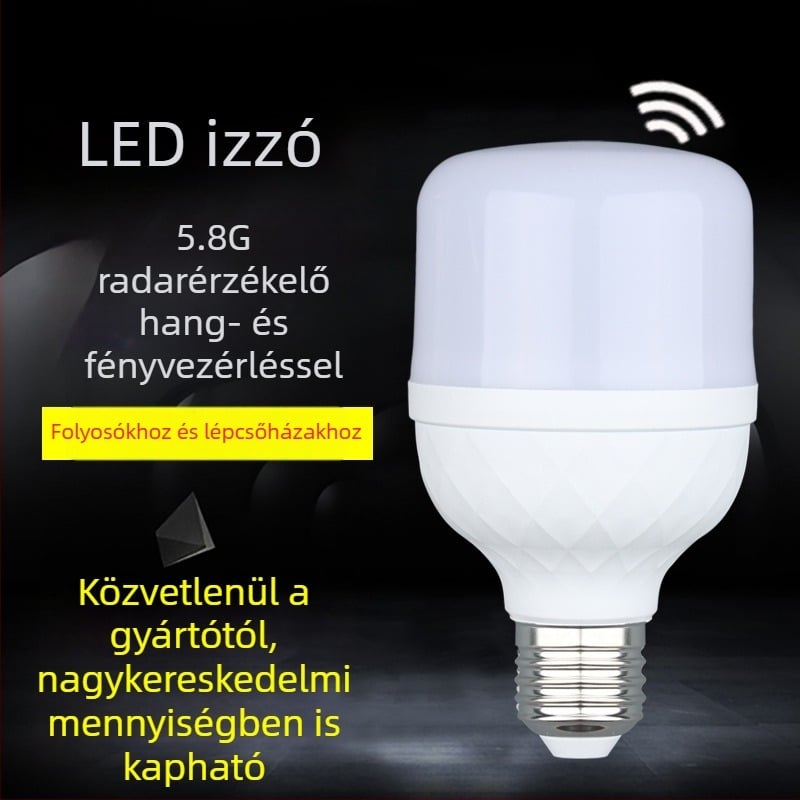 LED folyosó lámpa radaros mozgásérzékelővel, E27 foglalat, 220V, 300 lm, 180° sugárzás