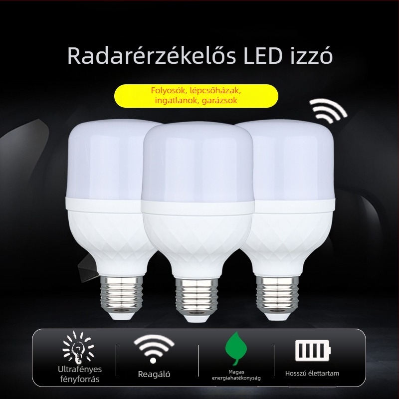 LED folyosó lámpa radaros mozgásérzékelővel, E27 foglalat, 220V, 300 lm, 180° sugárzás