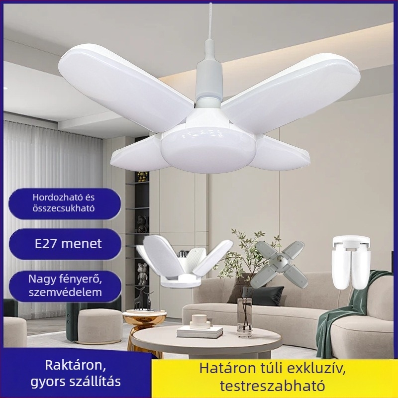 60W UFO LED garázs lámpa, 18000 lm, 180° sugárzás, IP65, E27 foglalat, összecsukható izzók 4+1