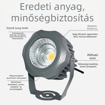 COB LED kültéri vetítőfény, kör alakú vízálló spotlámpa fákhoz és parkos tájhoz, udvarhoz, 10W, 3000K, 60°, IP67