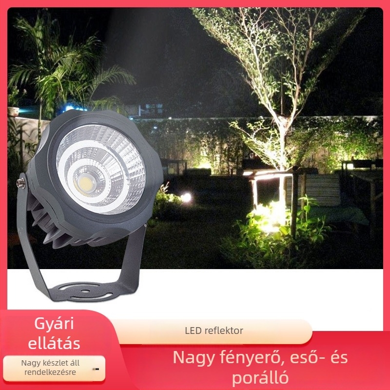 COB LED kültéri vetítőfény, kör alakú vízálló spotlámpa fákhoz és parkos tájhoz, udvarhoz, 10W, 3000K, 60°, IP67