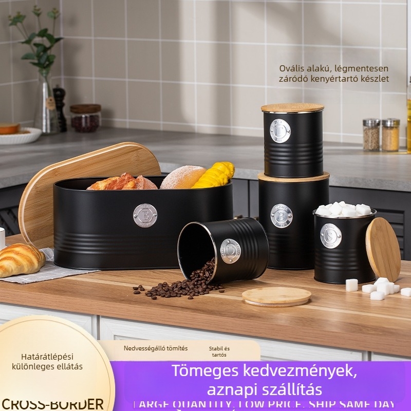 Kenyér tároló üveg nedvességzáró fedéllel, konyhai szervező, 501–800 ml, fém, nordic stílus