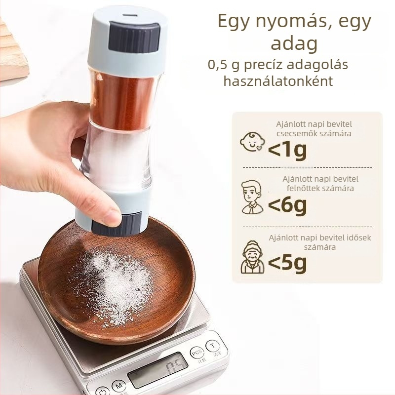 Kétszárnyú sószóró adagoló, pontos adagolás, zárt konyhai tároló