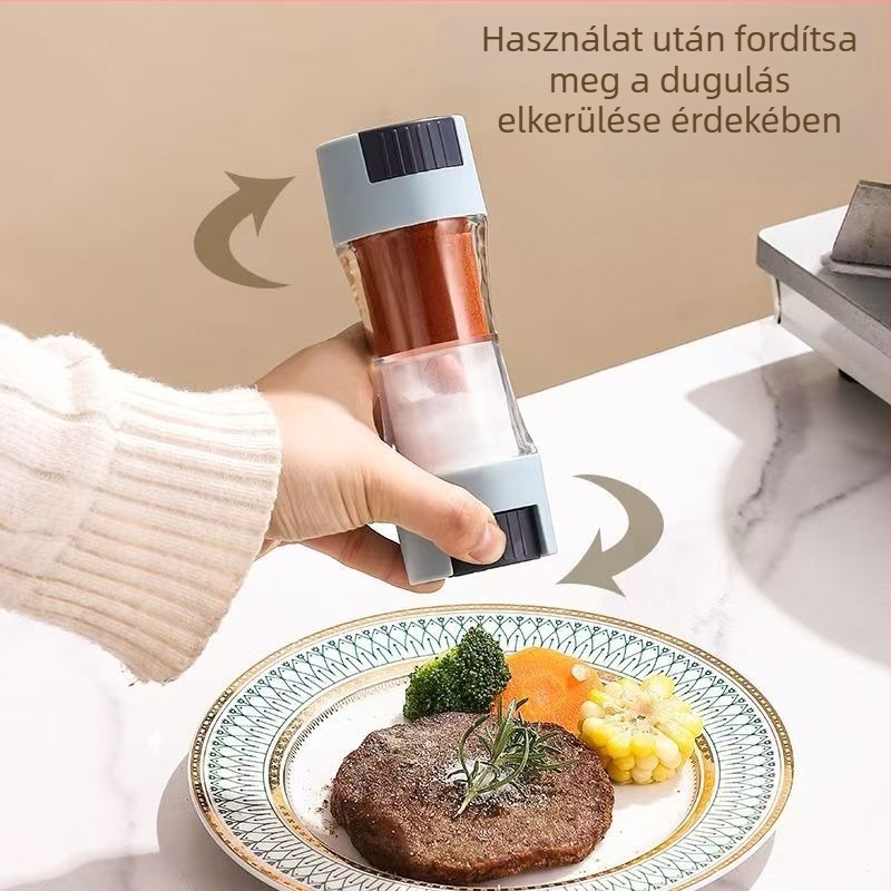 Kétszárnyú sószóró adagoló, pontos adagolás, zárt konyhai tároló