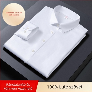 Női hosszú ujjú fehér pamut ing, kardigán-stílusú üzleti viselet, gyűrődésmentes