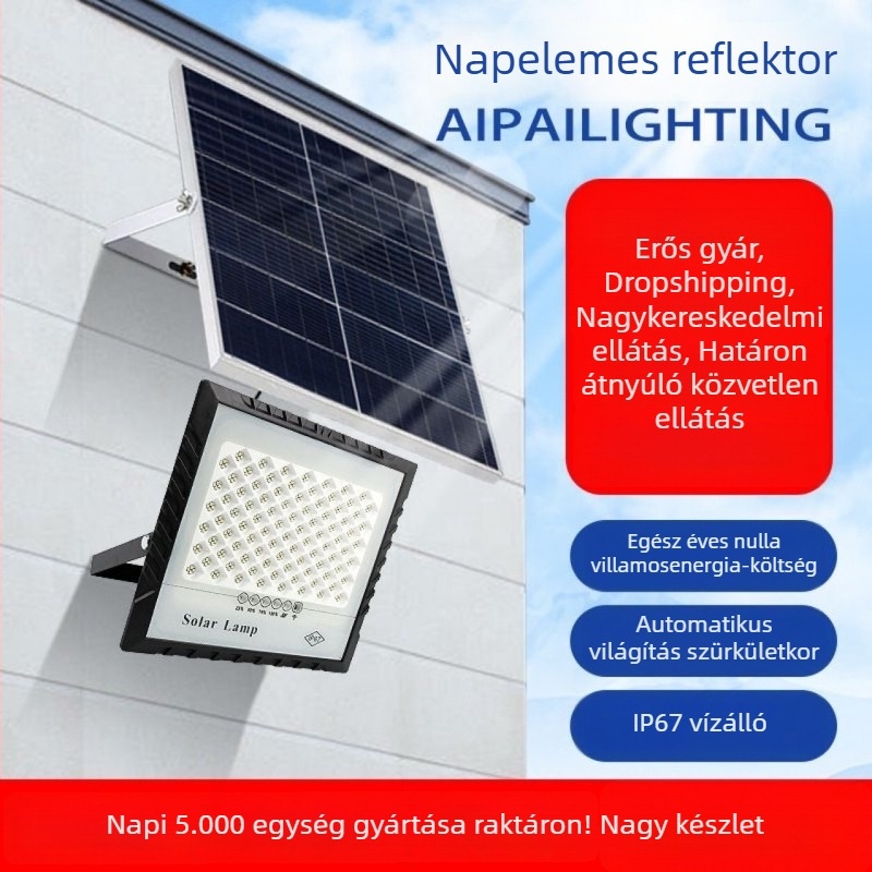 Napelemes kültéri kertvilágítás éjszakai automatikus bekapcsolással, LED reflektor, IP67