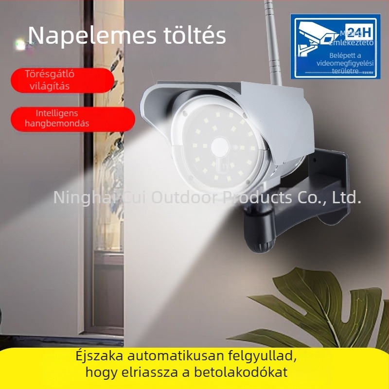 Napelemes LED falikar mozgásérzékelővel, intelligens hangos értesítésekkel és imitáló megfigyelőkamerás lámpával