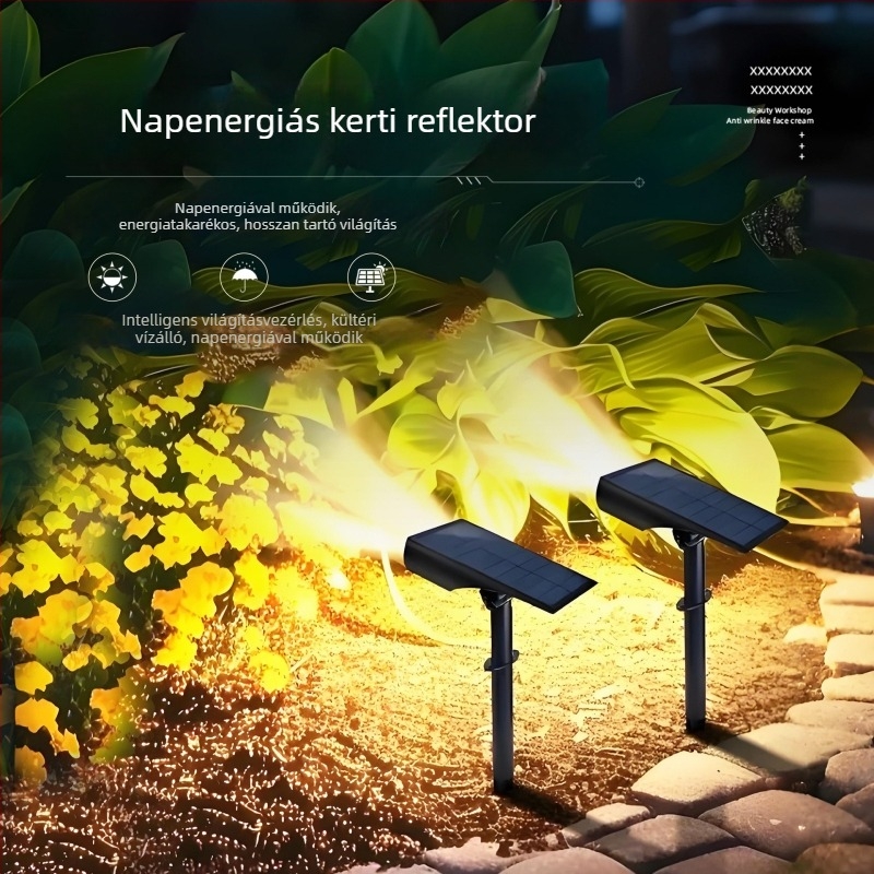 Napelemes kültéri LED kertvilágítás, vízálló tájvilágítás, talajba üthető lámpa