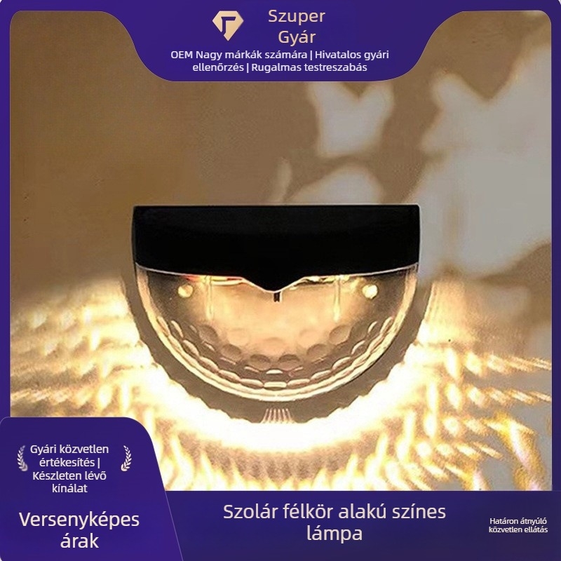 Napelemes félkör alakú kerítéslámpa, 6 LED, kültéri használatra, éjszakai és lépcsőfény a napelem panellel