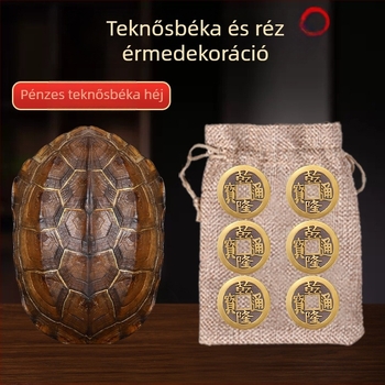 Qianlong réz pénz, hat hexagramma jósló eszköz, lógatható kézi medál, otthoni dekoráció, természetes teknőshéj