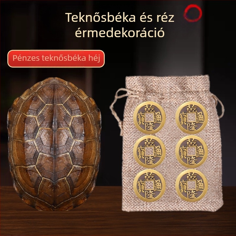 Qianlong réz pénz, hat hexagramma jósló eszköz, lógatható kézi medál, otthoni dekoráció, természetes teknőshéj