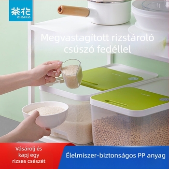 Camellia rizstároló doboz csúszó fedéllel, antibakteriális, nedvességálló, élelmiszer-minőségű, háztartási tároló liszt és rizs számára