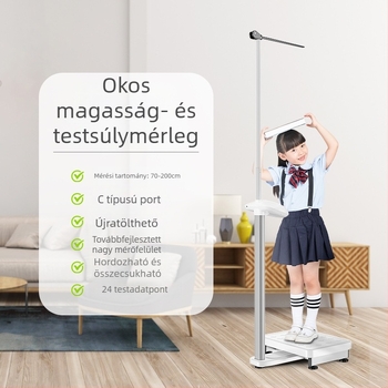 Testmagasság és testsúly – mindent egyben elektromos mérleg Bluetooth-kapcsolattal, testzsírszámláló, otthoni és iskolai használatra