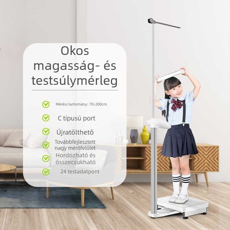 Testmagasság és testsúly – mindent egyben elektromos mérleg Bluetooth-kapcsolattal, testzsírszámláló, otthoni és iskolai használatra